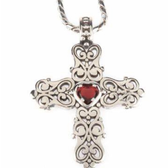 Brighton Silver “Endless Love” retired ruby Red heart stone Cross Necklace - Picture 6 of 8